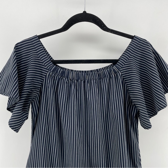Banana Republic Dress Navy Blue Stripes Off-the-Shoulder XS - Picture 3 of 8